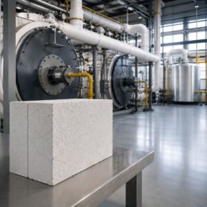 Block de perlita expandida y silicato de sodio utilizado como aislamiento térmico industrial para calderas, hornos y equipos de alta temperatura.